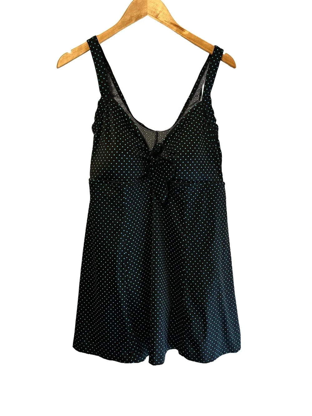 Le Cove Black Blue Polka Dot One-Piece Swim Dress, size 20W